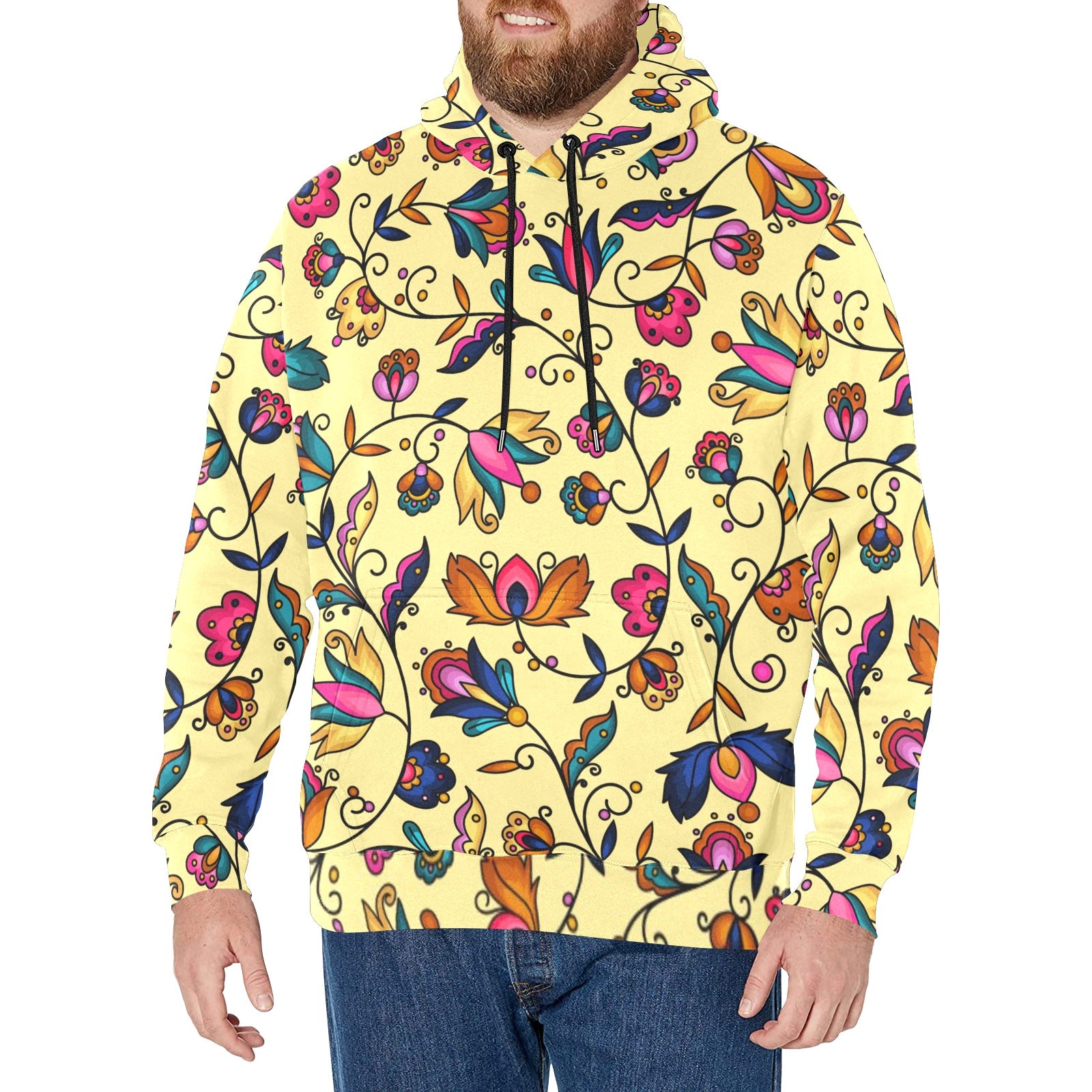 Copper Prairie Petals Yellow Men's Long Sleeve Fleece Hoodie