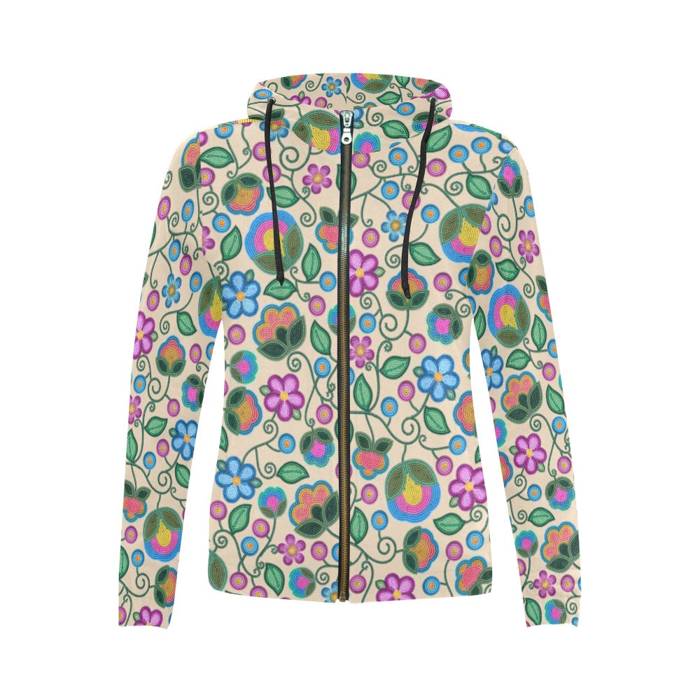 Turquoise Sunbeam Cream Full Zip Hoodie for Women