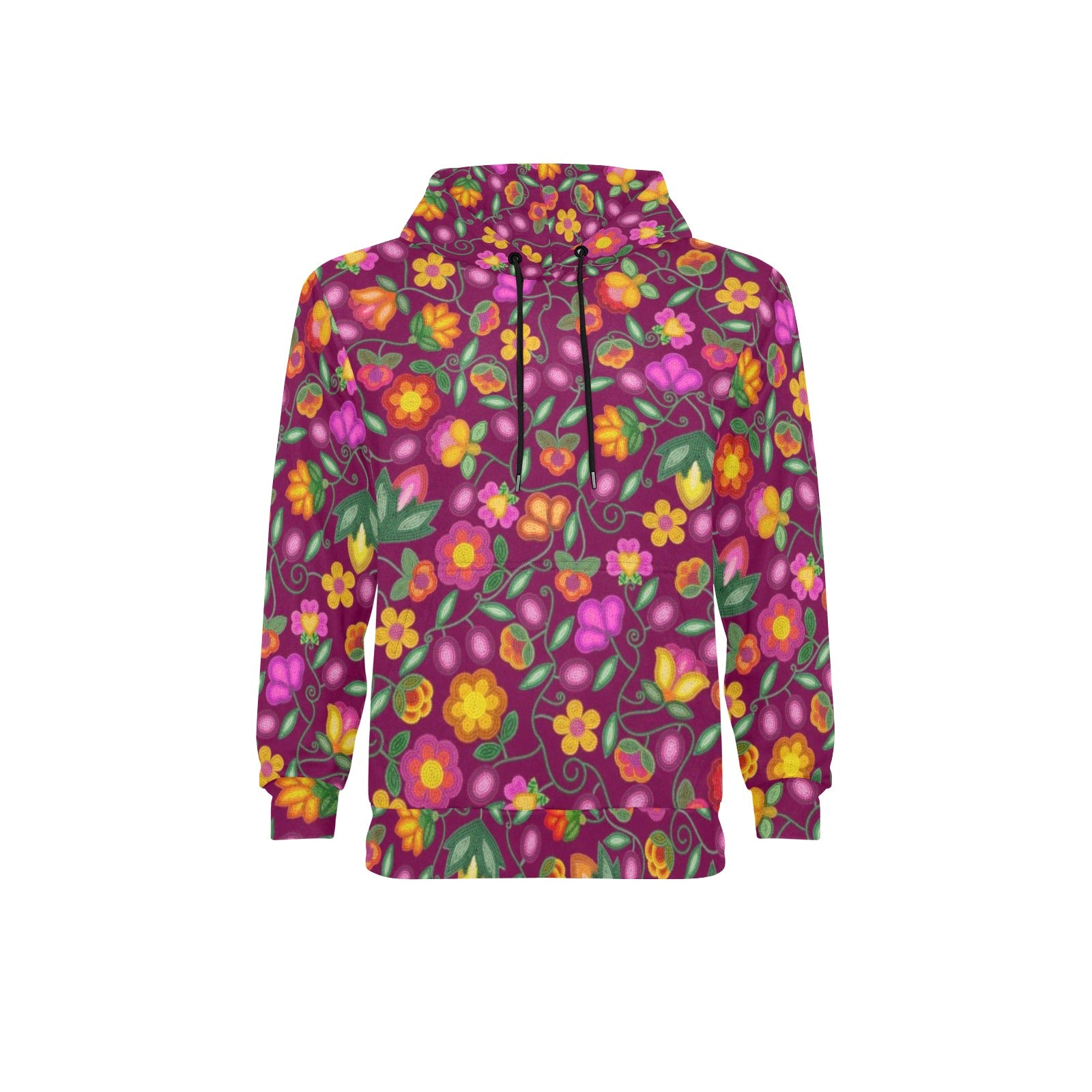 Boreal Bounty Dark Magenta Men's Long Sleeve Fleece Hoodie