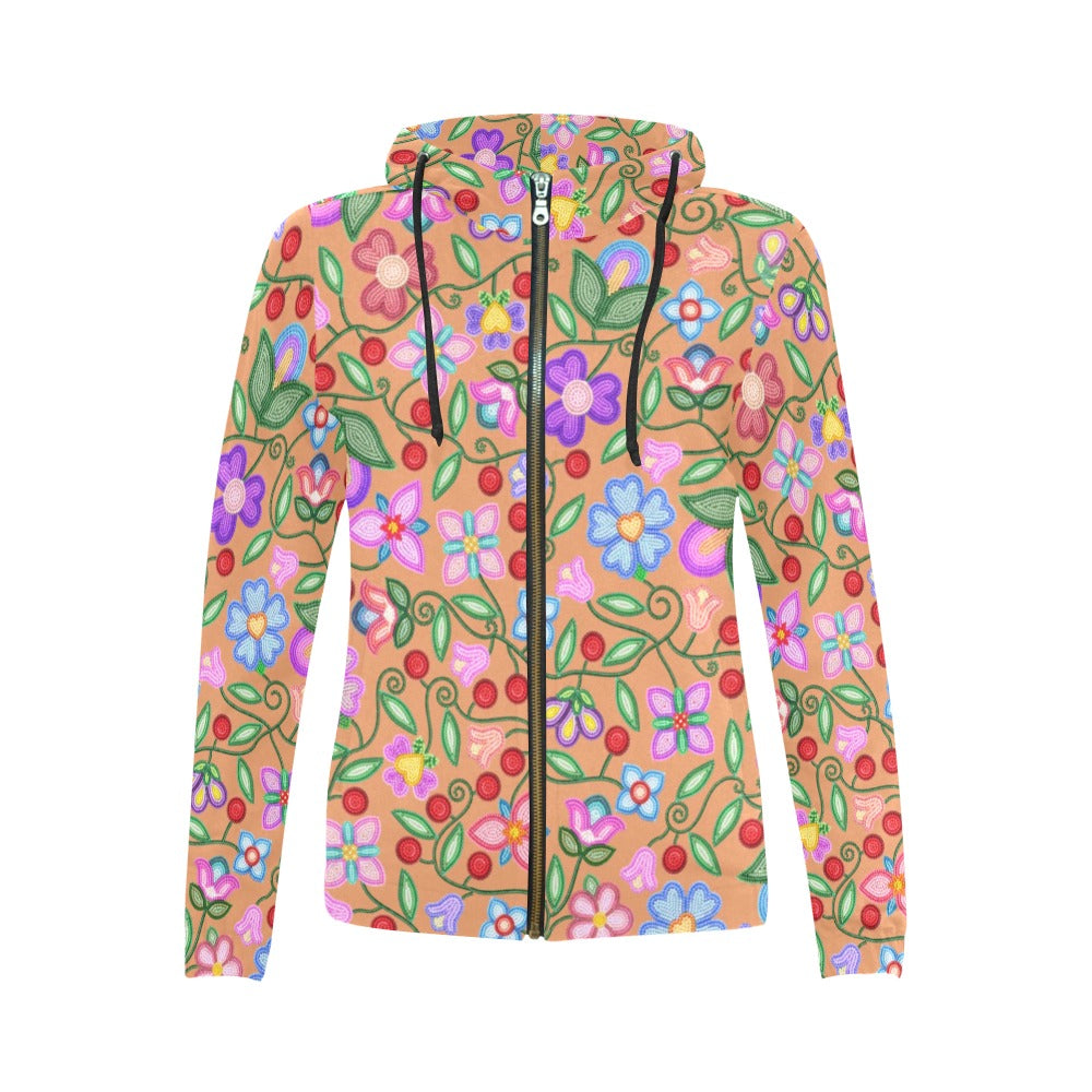 Petal Harmony Terracotta Full Zip Hoodie for Women