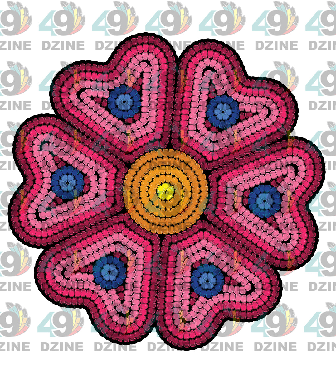 4-inch Beaded Nipin Flowers Transfer