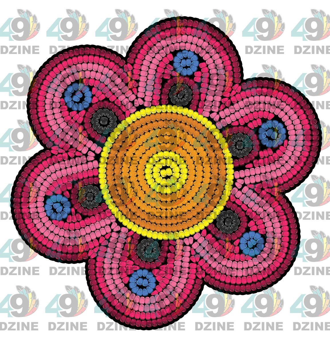 4-inch Beaded Nipin Flowers Transfer