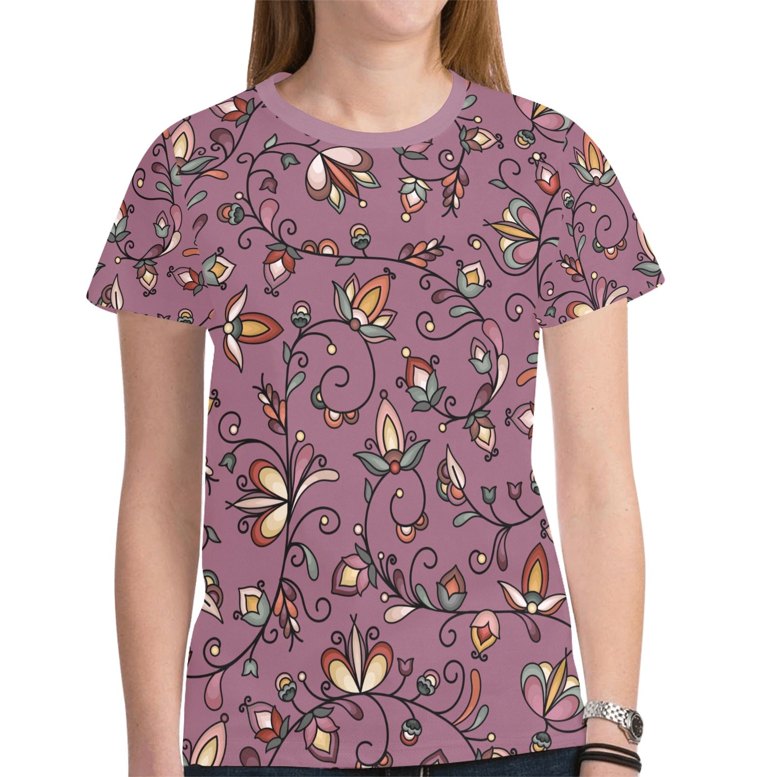 Burnt Sky Petals Magenta T-shirt for Women