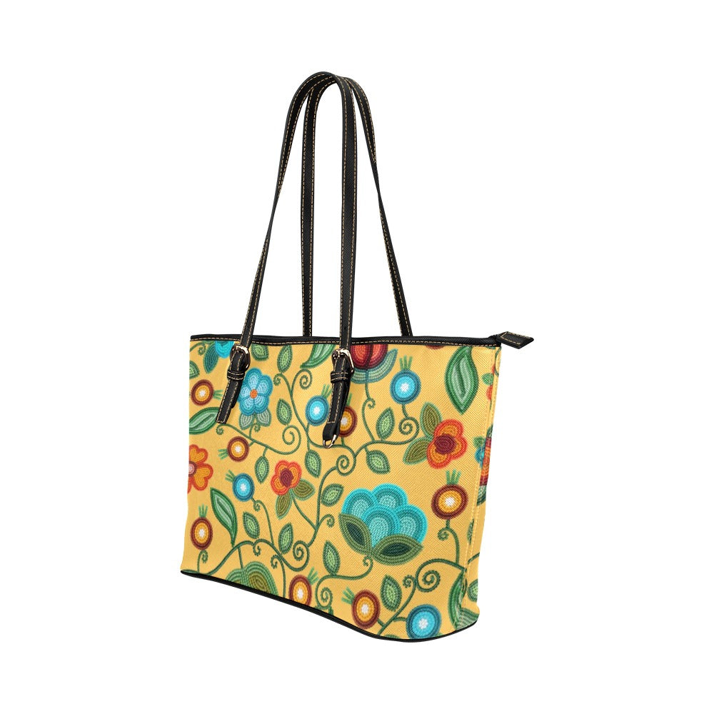 Prairie Fire Petals Honey Leather Tote Bag/Large