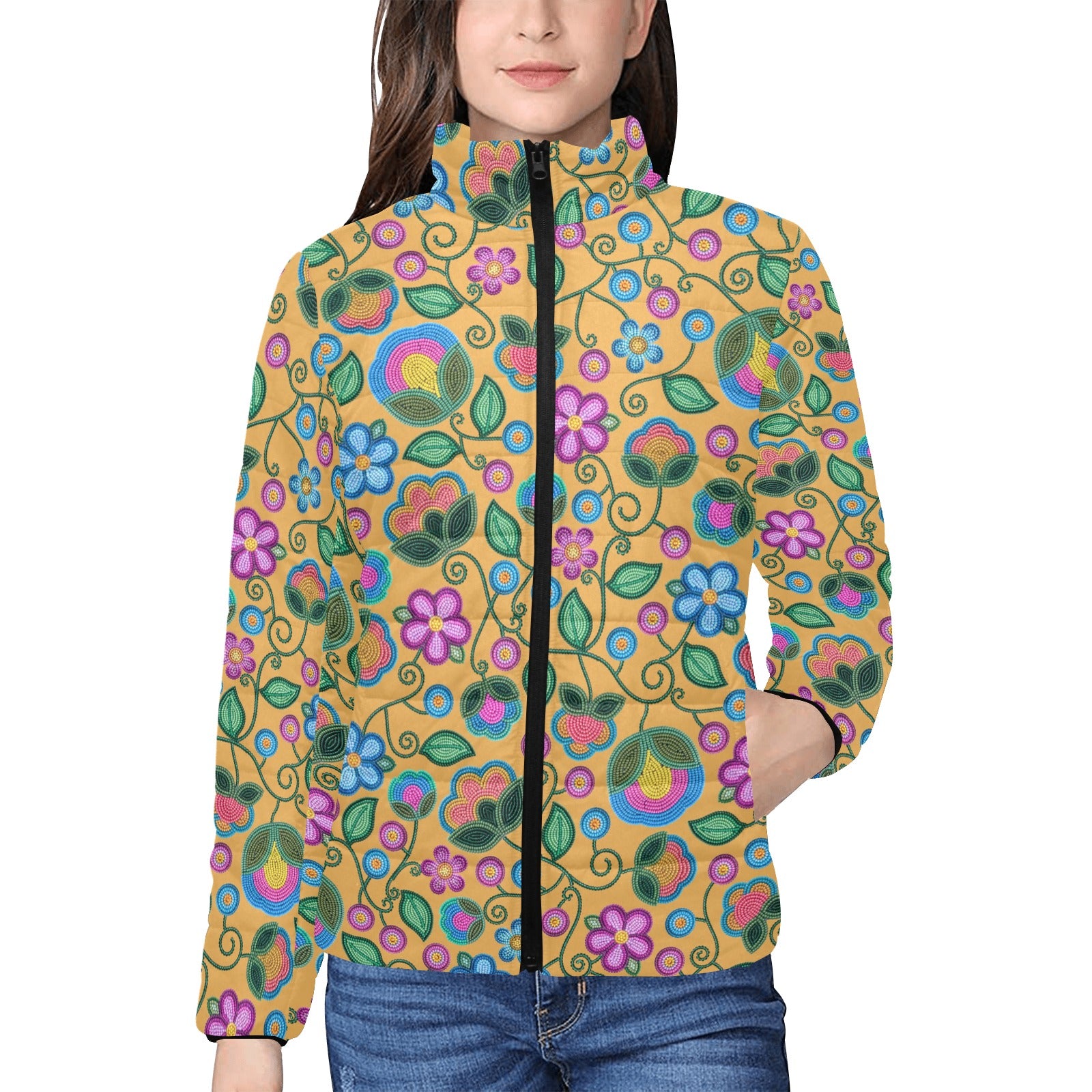 Turquoise Sunbeam Yellow Women's Stand Collar Padded Jacket