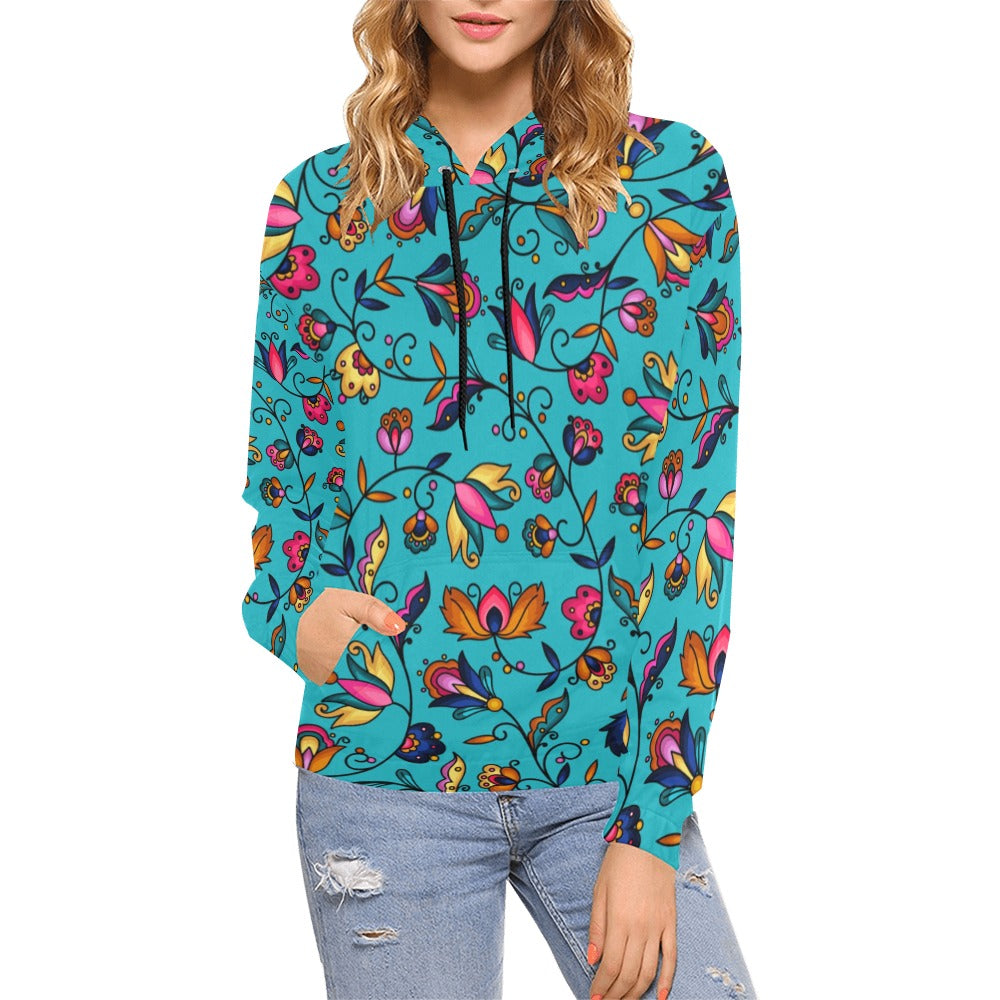 Copper Prairie Petals Turquoise Hoodie for Women (USA Size)