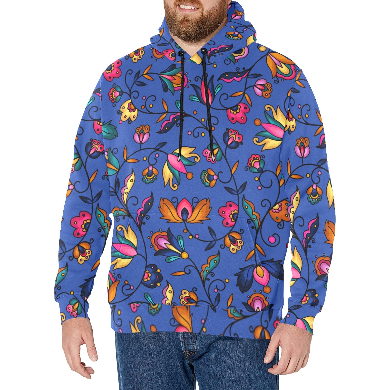 Copper Prairie Petals Blue Men's Long Sleeve Fleece Hoodie