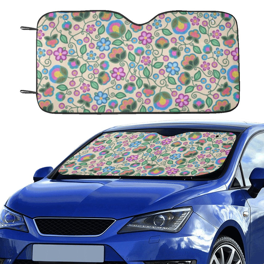 Turquoise Sunbeam Cream Car Sun Shade 55"x30"