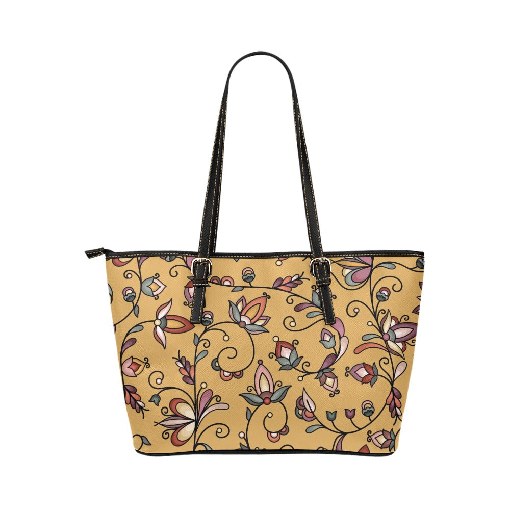 Burnt Sky Petals Gold Leather Tote Bag/Large