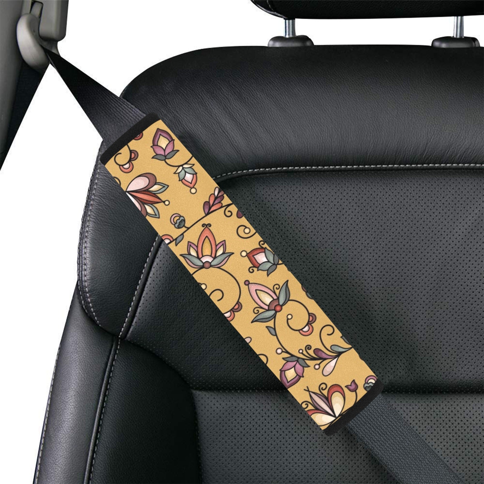 Burnt Sky Petals Gold Car Seat Belt Cover 7''x12.6'' (Pack of 2)