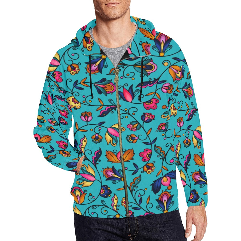Copper Prairie Petals Turquoise Men's Zipper Hoodie