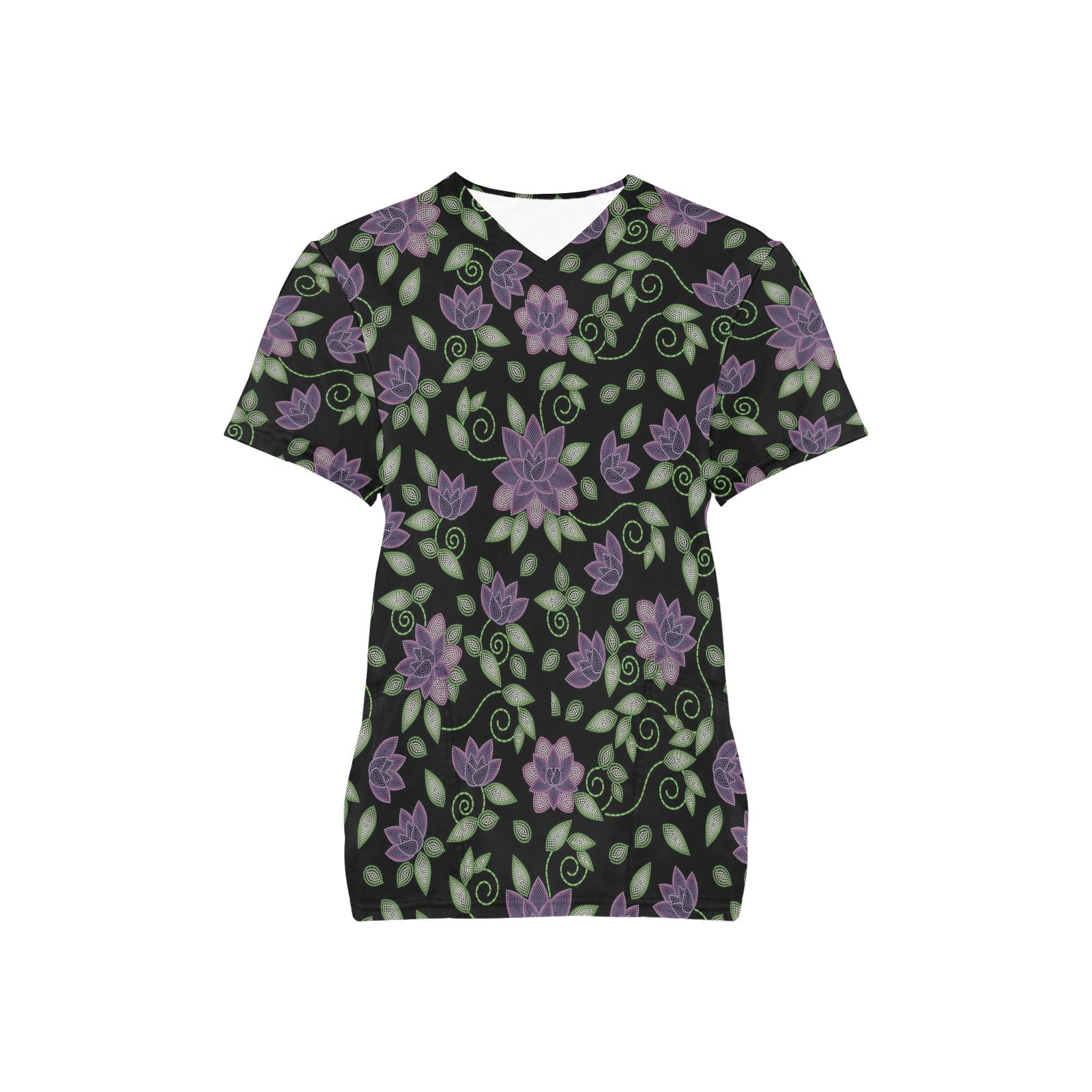 Purple Beaded Rose Scrub Top