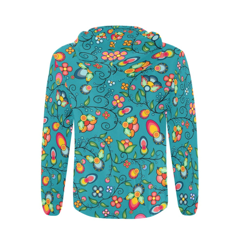 Floral Bounty Teal Men's Zipper Hoodie