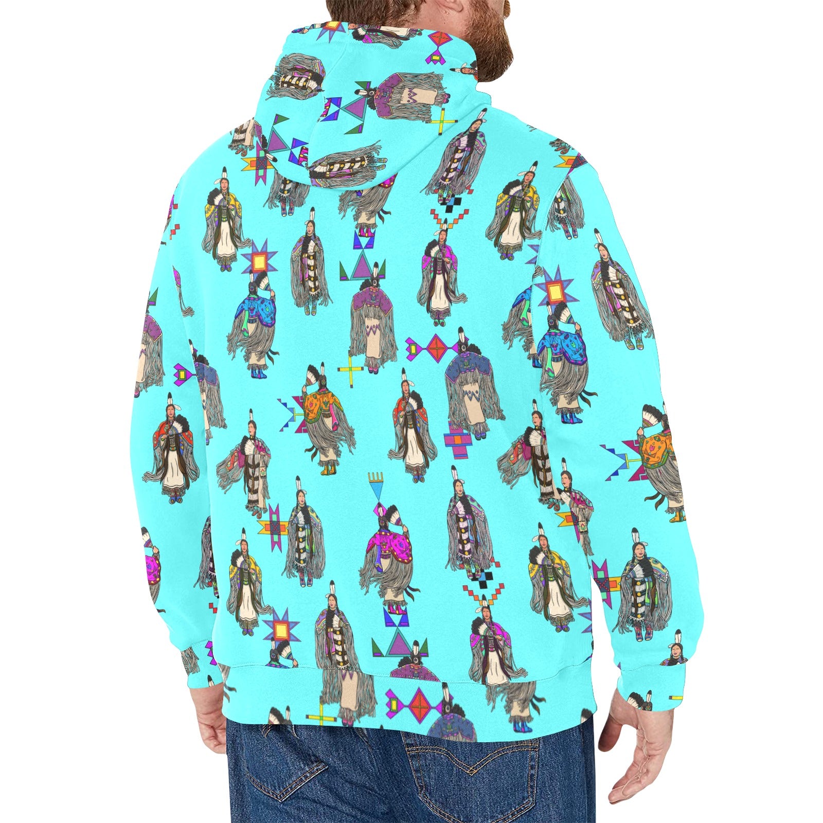 Women's Tradish Dancers Turquoise Men's Long Sleeve Fleece Hoodie