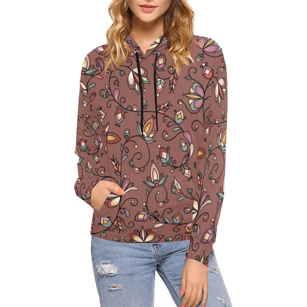 Burnt Sky Petals Brown Hoodie for Women (USA Size)