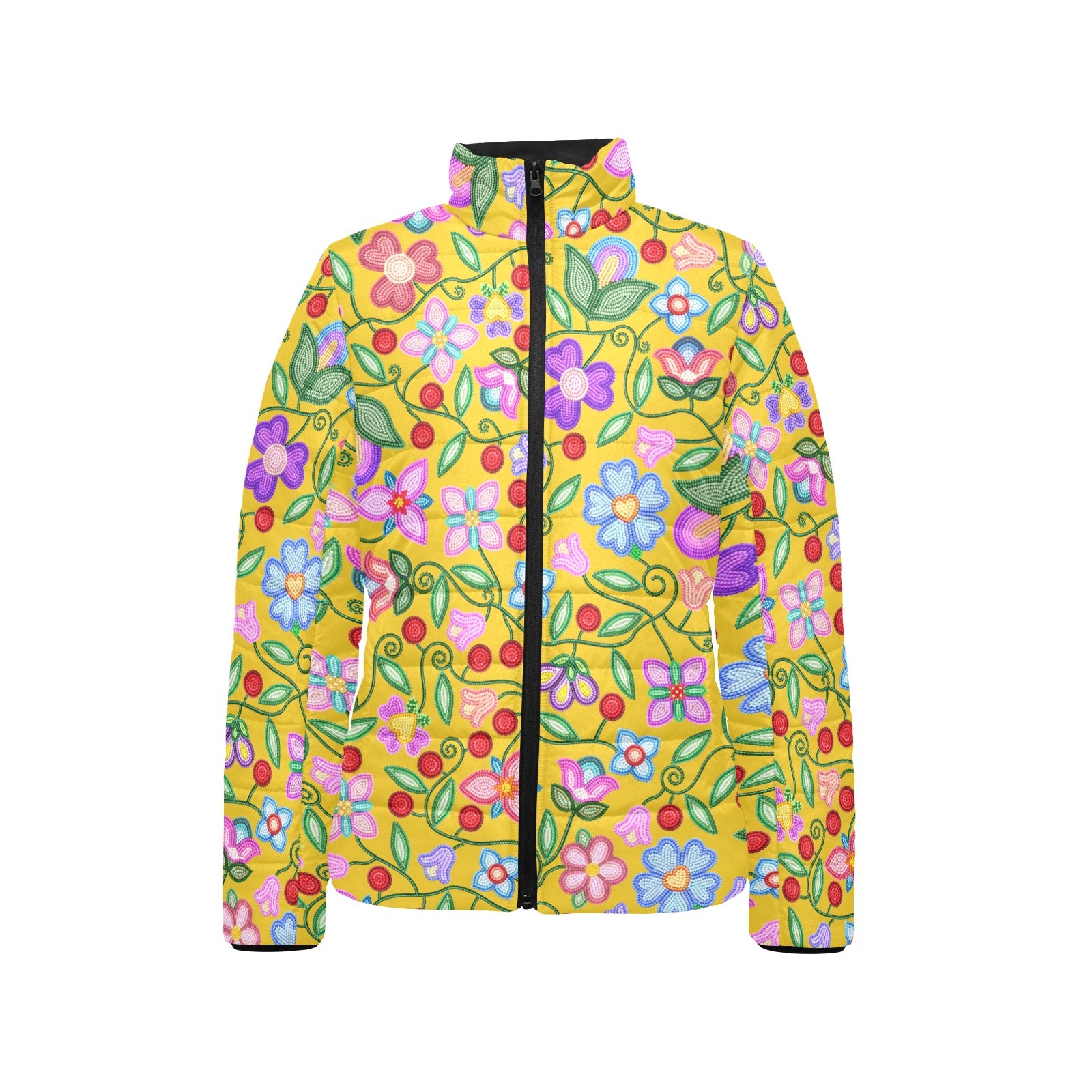 Petal Harmony Ochre Women's Stand Collar Padded Jacket