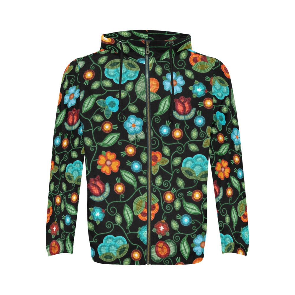 Prairie Fire Petals Black Men's Zipper Hoodie