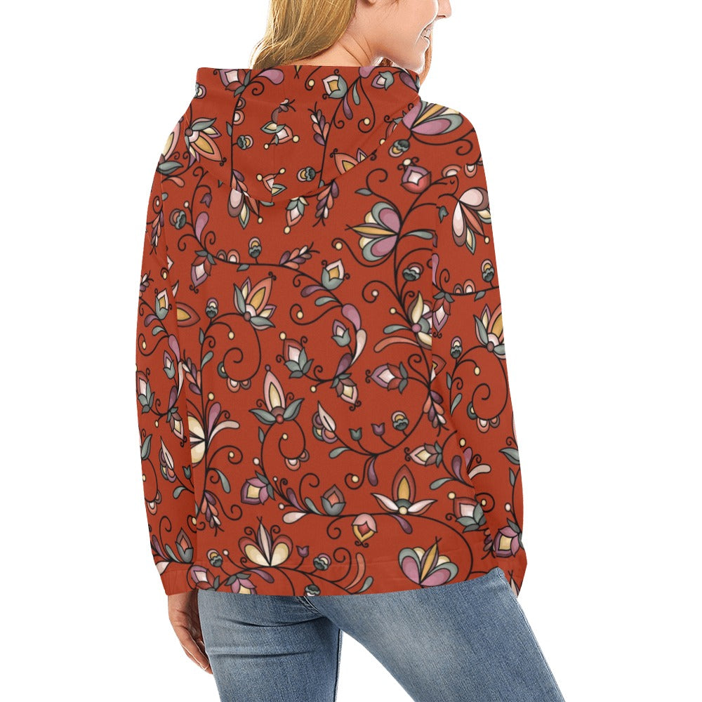 Burnt Sky Petals Red Hoodie for Women (USA Size)
