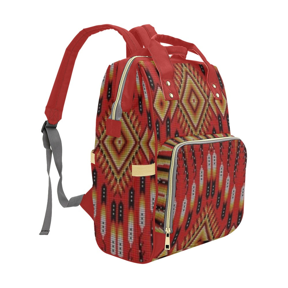 Fire Feather Red Multi-Function Diaper Backpack/Diaper Bag