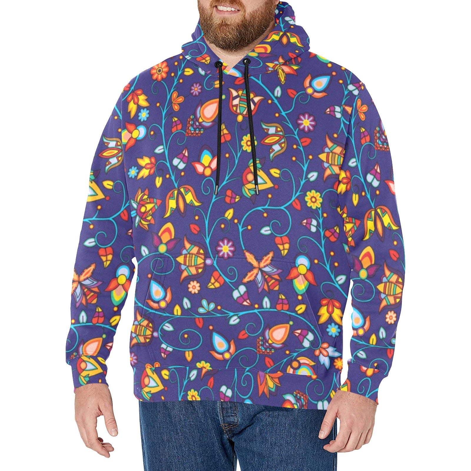 Thorny Path Blue Men's Long Sleeve Fleece Hoodie