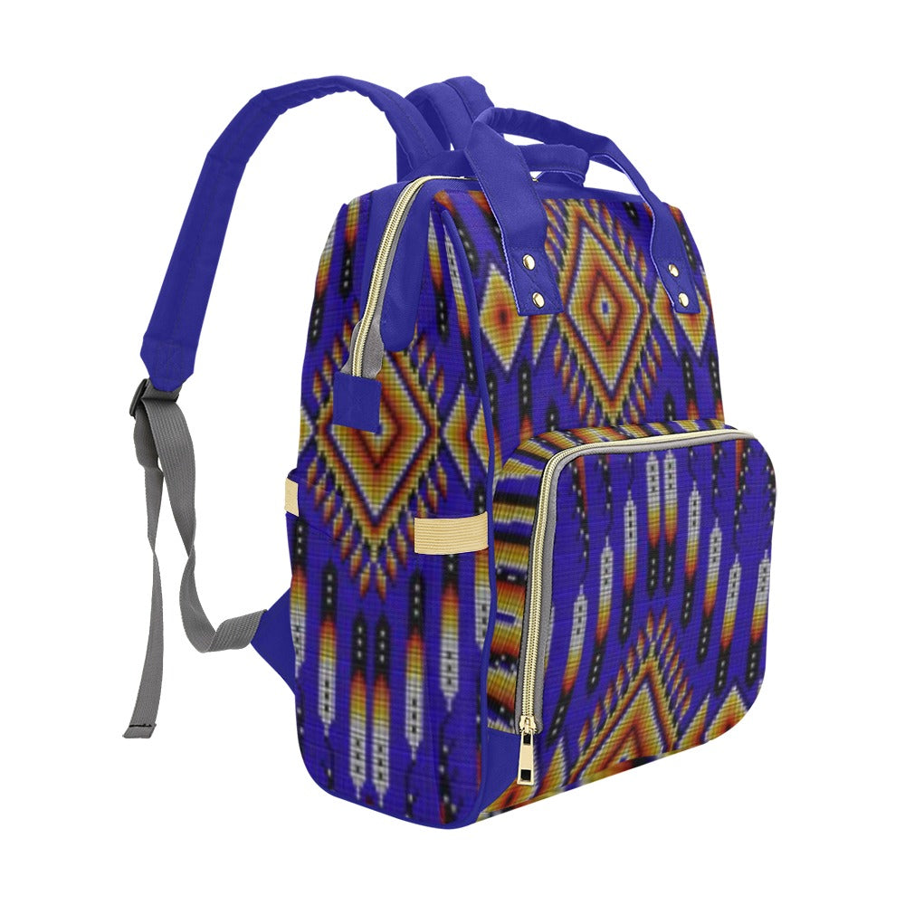 Fire Feather Blue Multi-Function Diaper Backpack/Diaper Bag