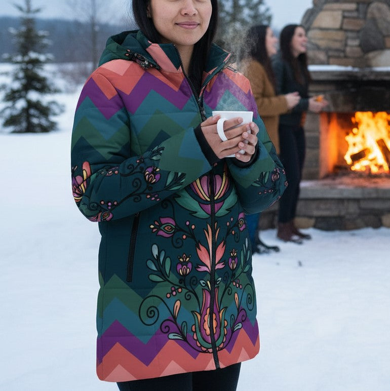 Cedar Wind Bloom Women's Hooded Puffer Coat