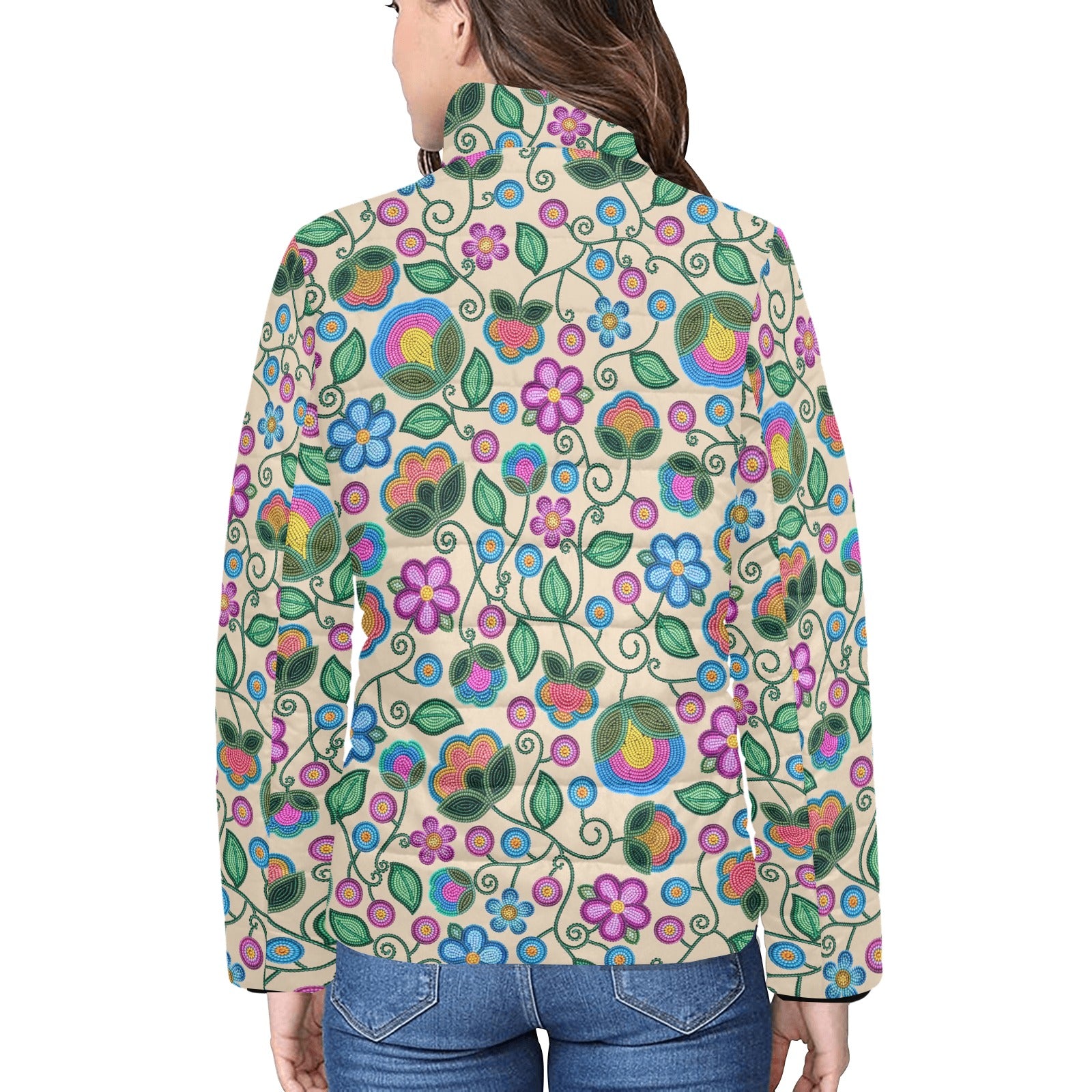 Turquoise Sunbeam Cream Women's Stand Collar Padded Jacket