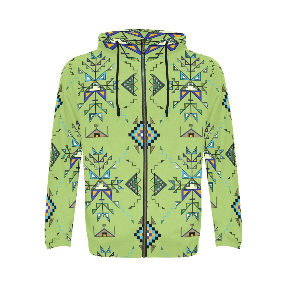 Bear Shield Green Men's Zipper Hoodie