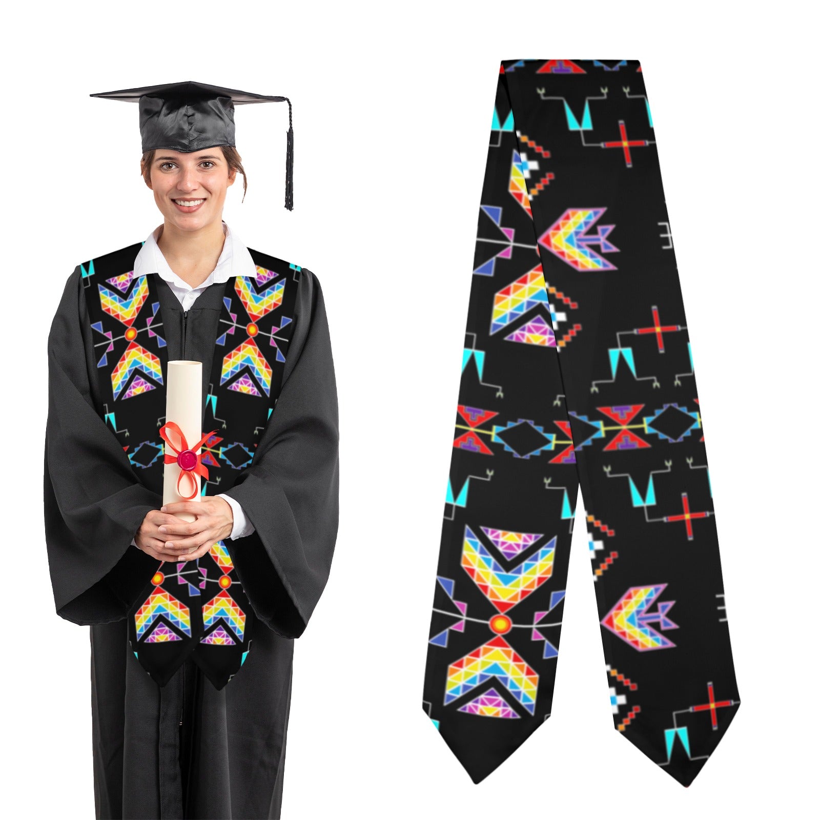 Rainy Chief Rainbow Black Graduation Stole