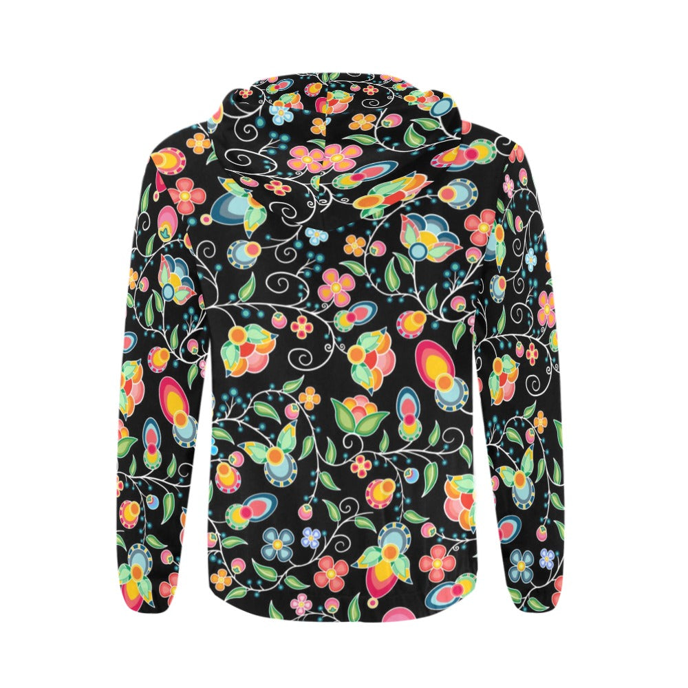 Floral Bounty Black Men's Zipper Hoodie