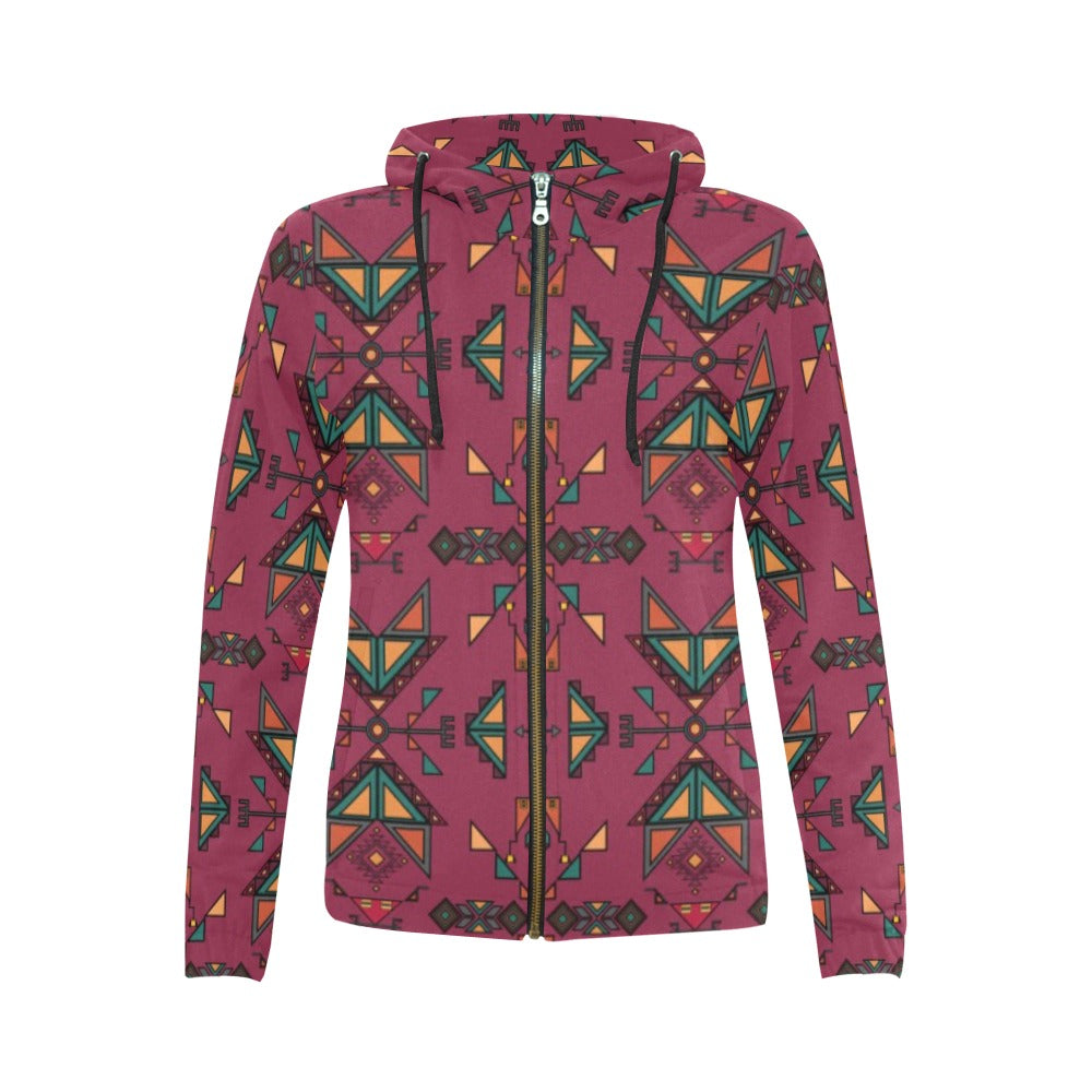 Arrow dawn Maroon Full Zip Hoodie for Women