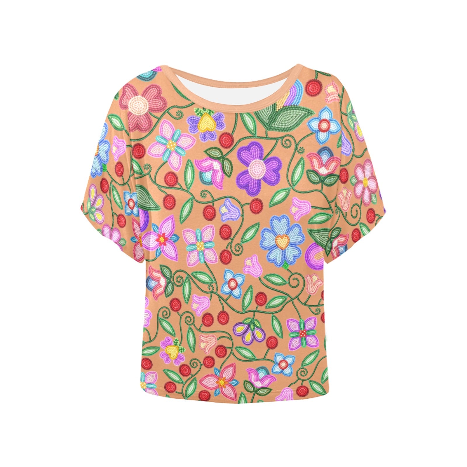 Petal Harmony Terracotta Women's Batwing-Sleeved Blouse T-shirt