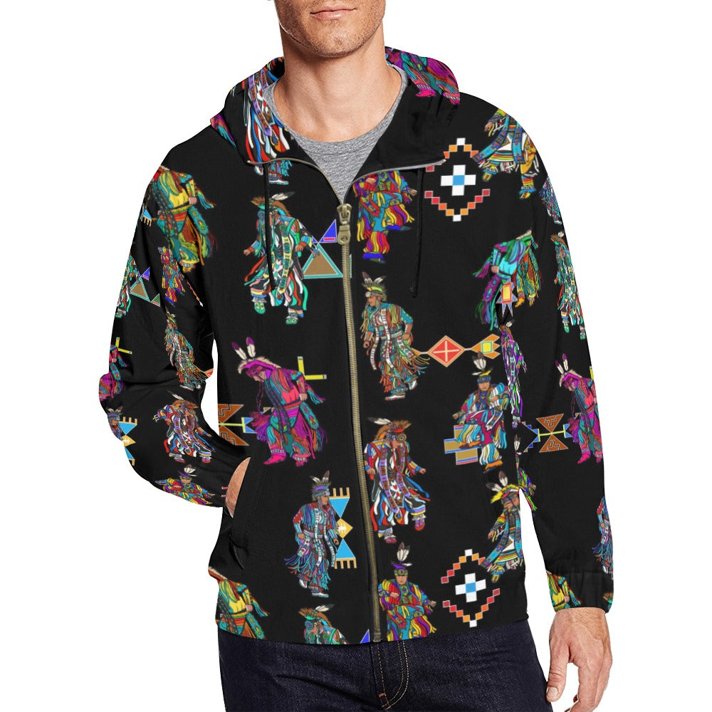 Men's Grass Dancers Black Men's Zipper Hoodie