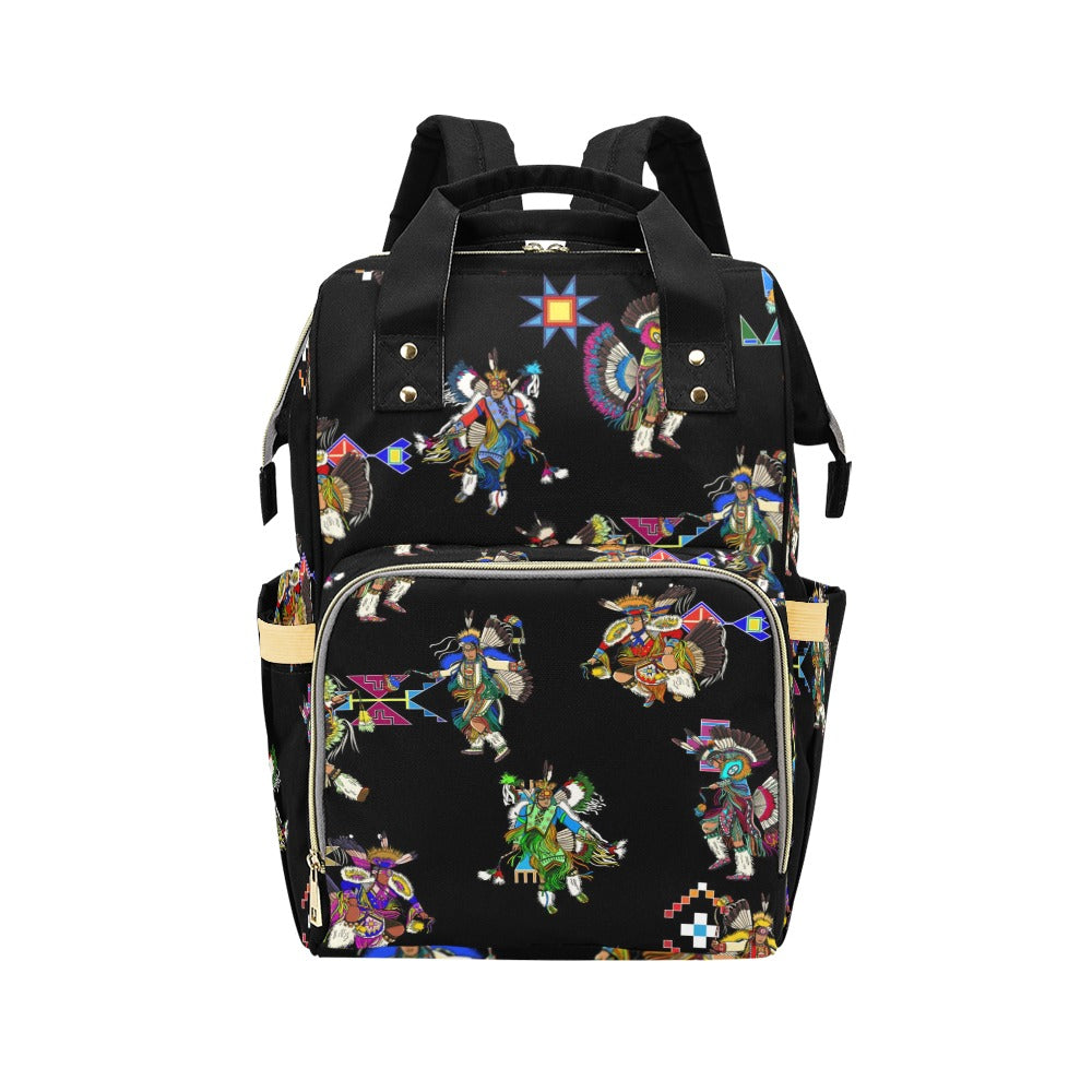 Men's Fancy Dancer Black Multi-Function Diaper Backpack/Diaper Bag