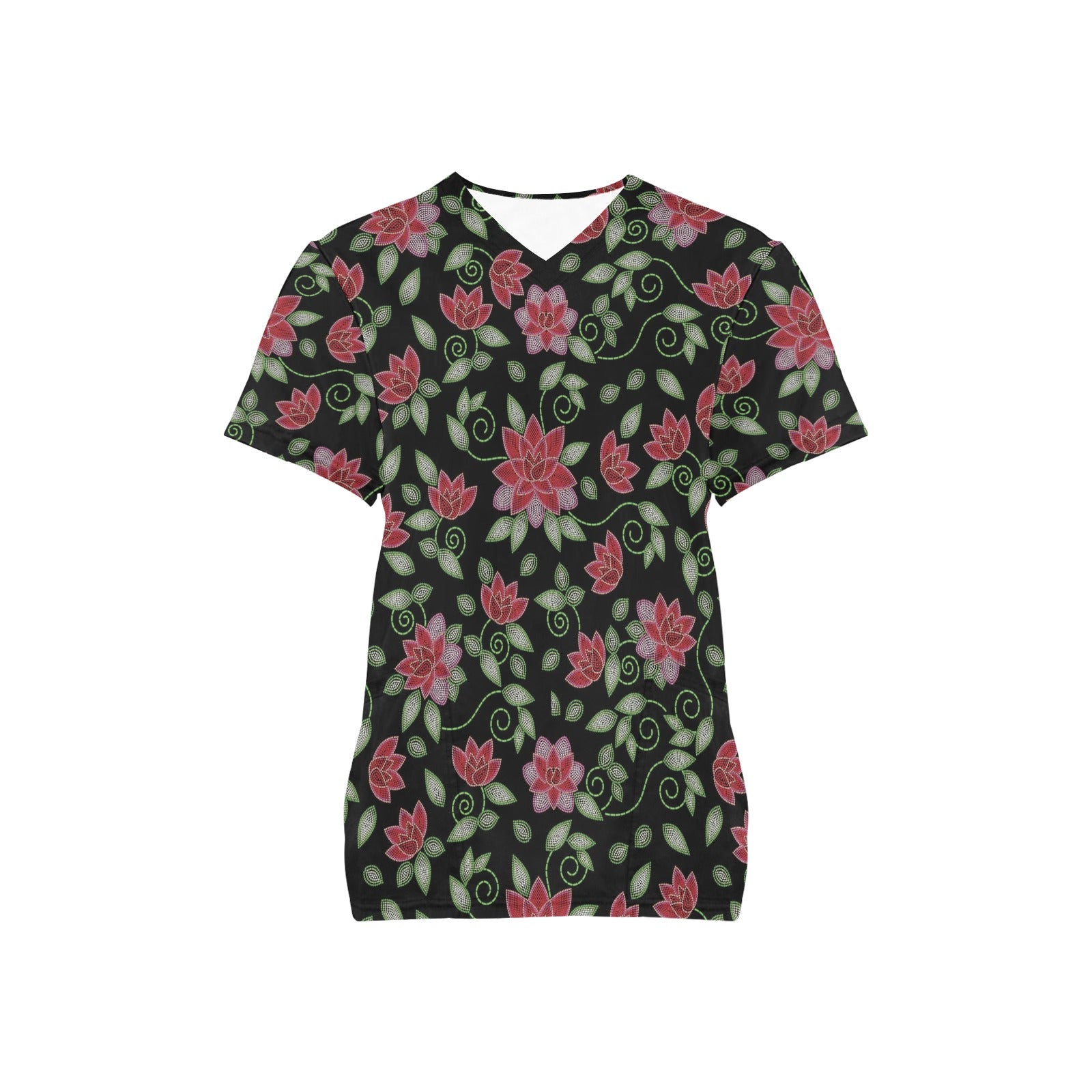 Red Beaded Rose Scrub Top