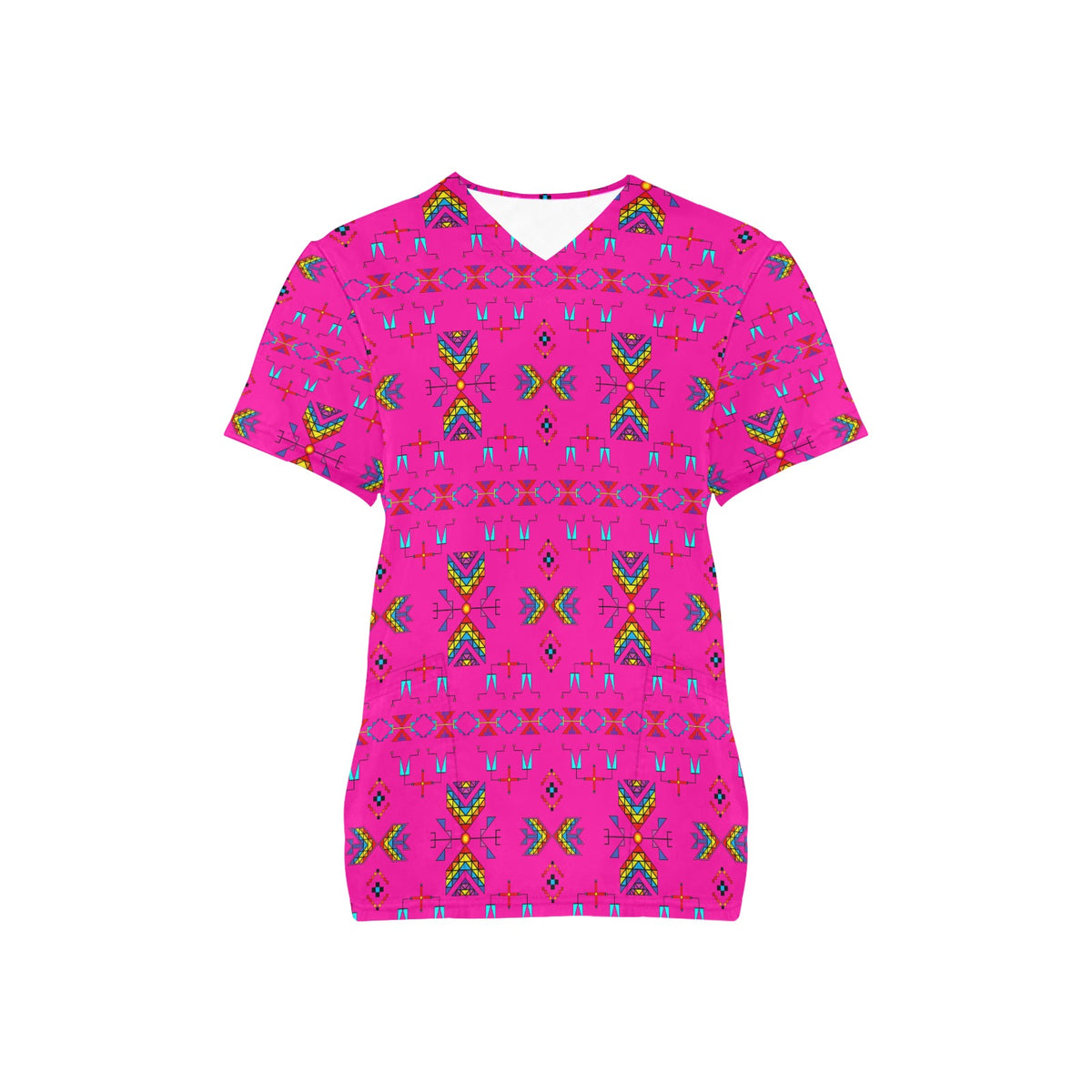 Rainy Chief Rainbow Hot Pink Scrub Top