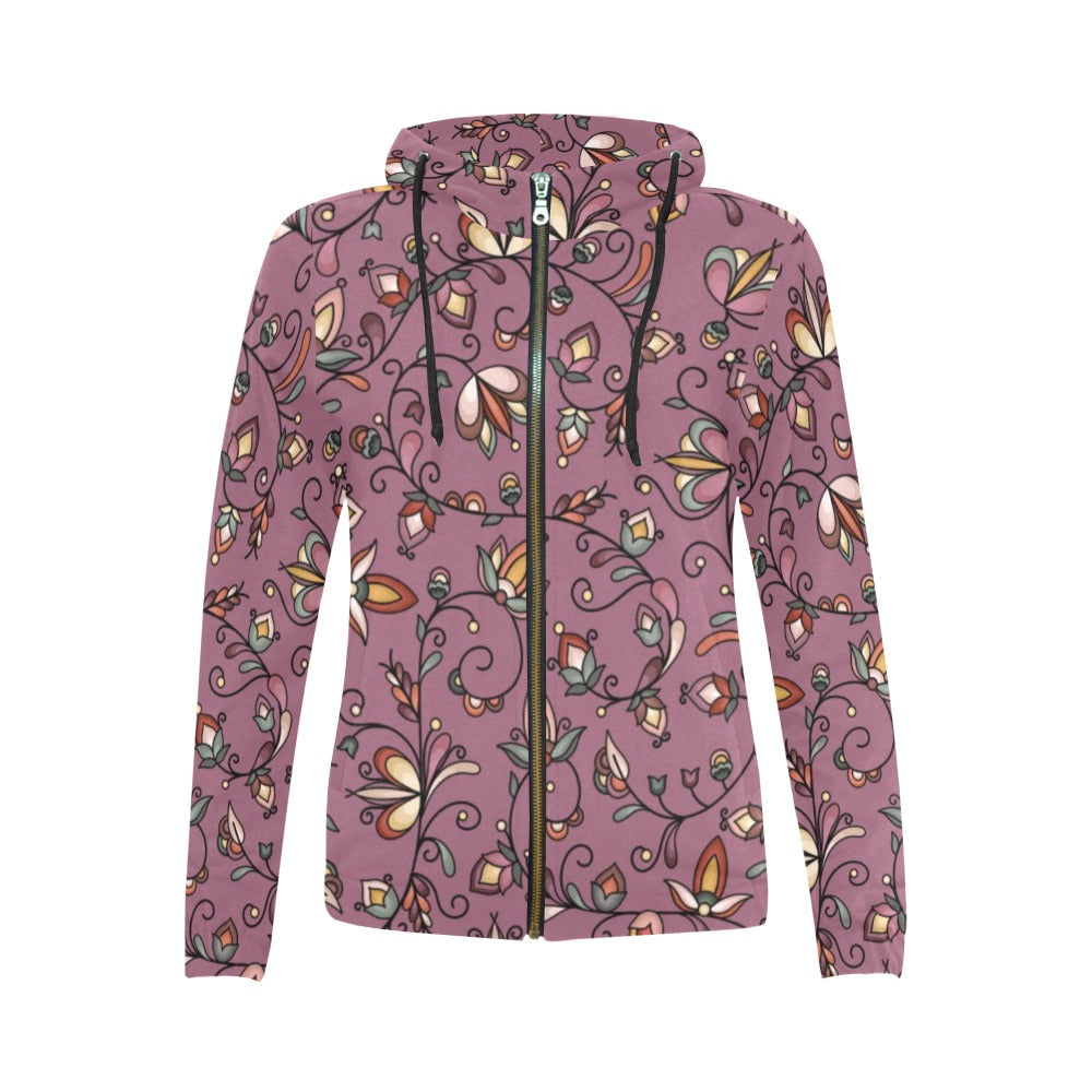 Burnt Sky Petals Magenta Full Zip Hoodie for Women
