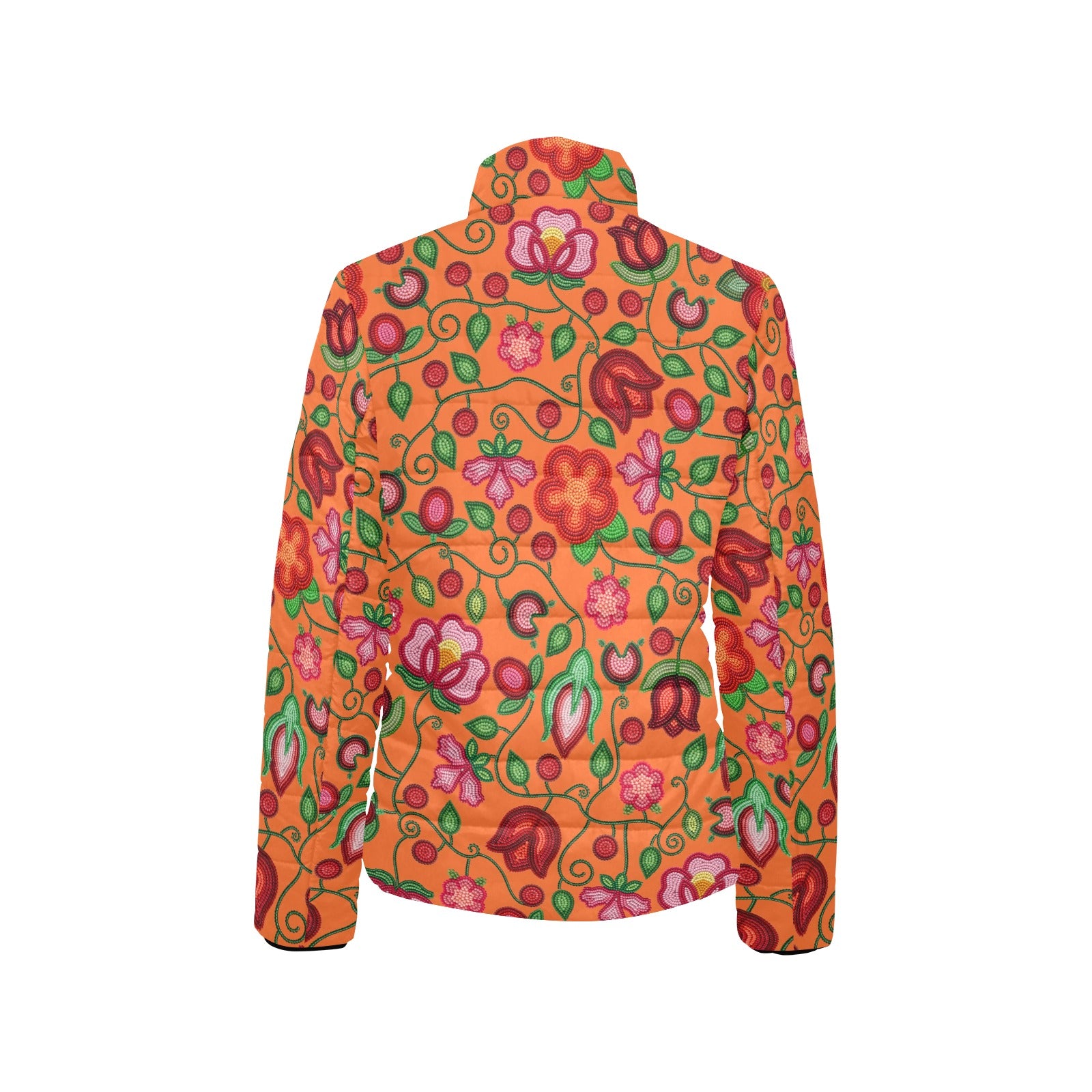 Rose Reverie Orange Women's Stand Collar Padded Jacket
