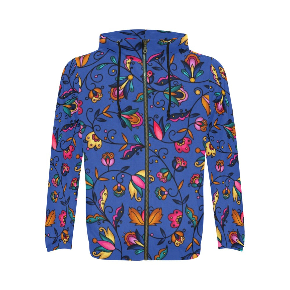 Copper Prairie Petals Blue Men's Zipper Hoodie
