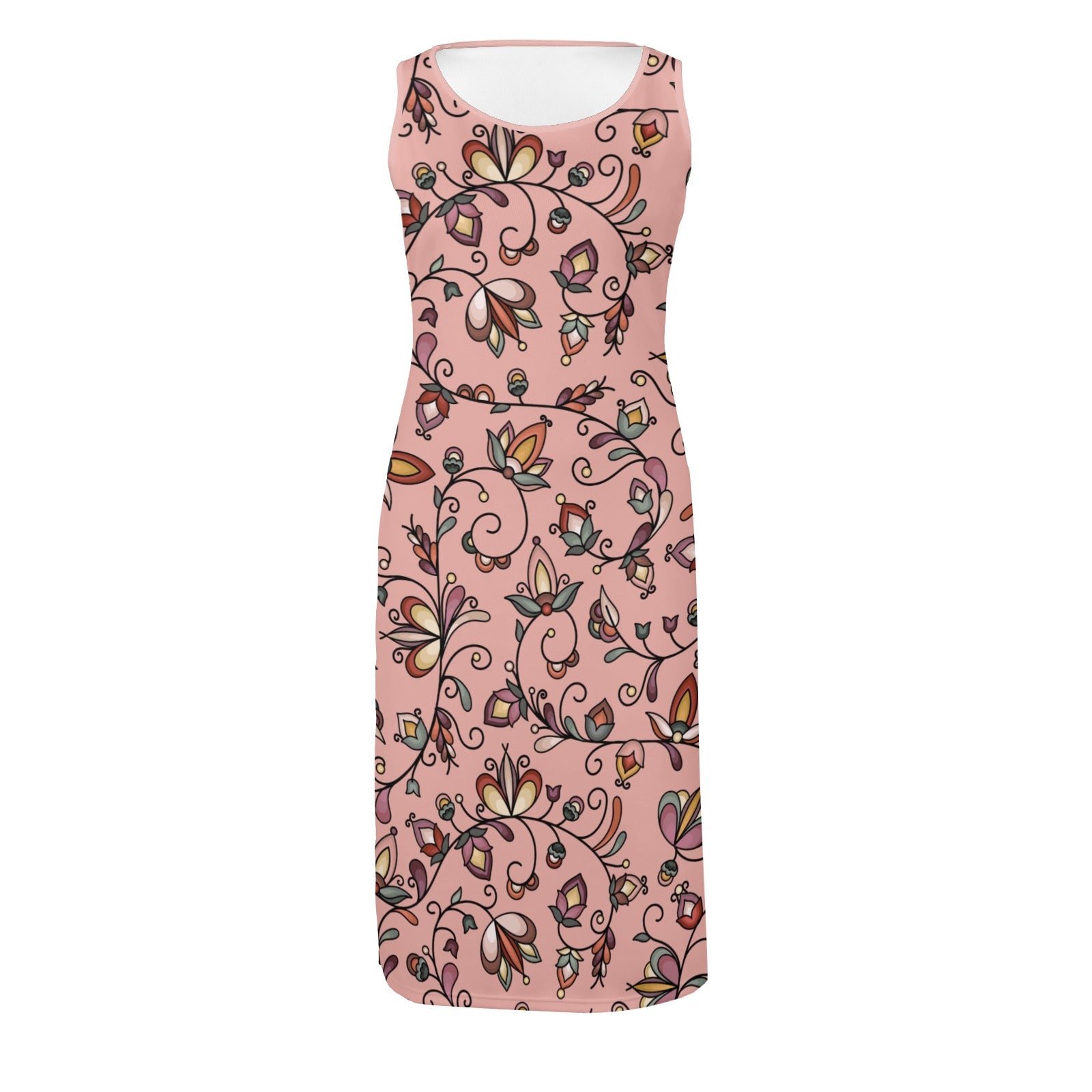 Burnt Sky Petals Peach Phaedra Sleeveless Open Fork Long Dress