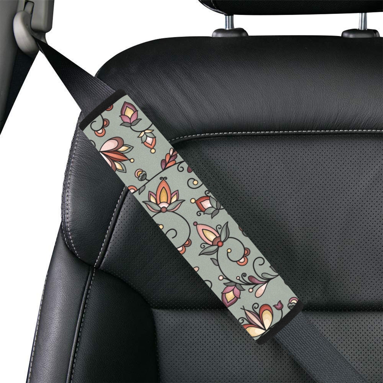 Burnt Sky Petals Green Car Seat Belt Cover 7''x12.6'' (Pack of 2)