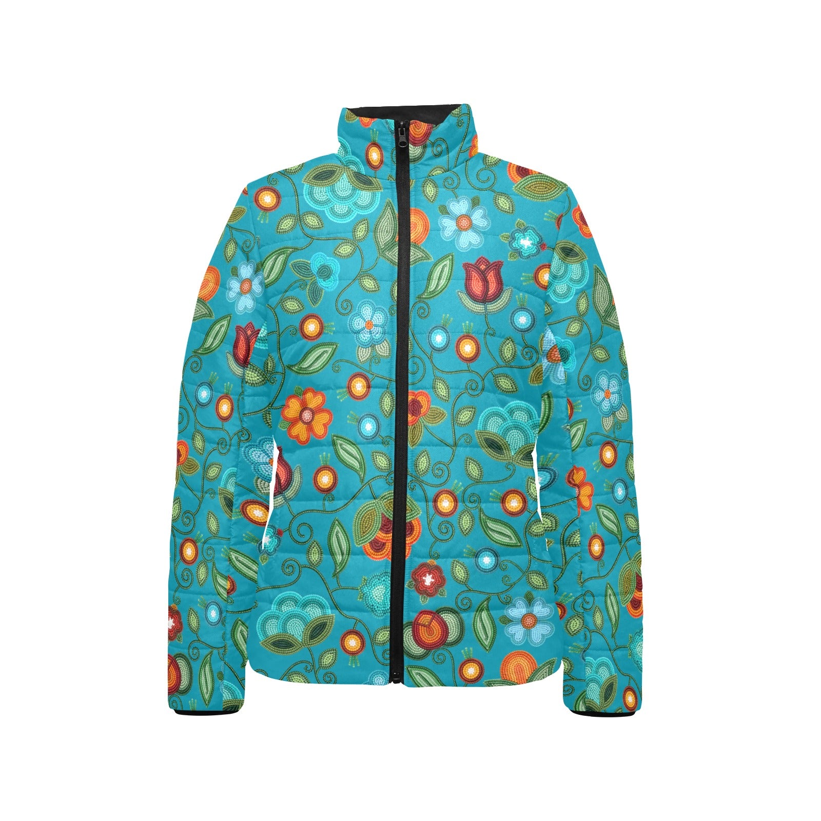 Prairie Fire Petals Ocean Women's Stand Collar Padded Jacket