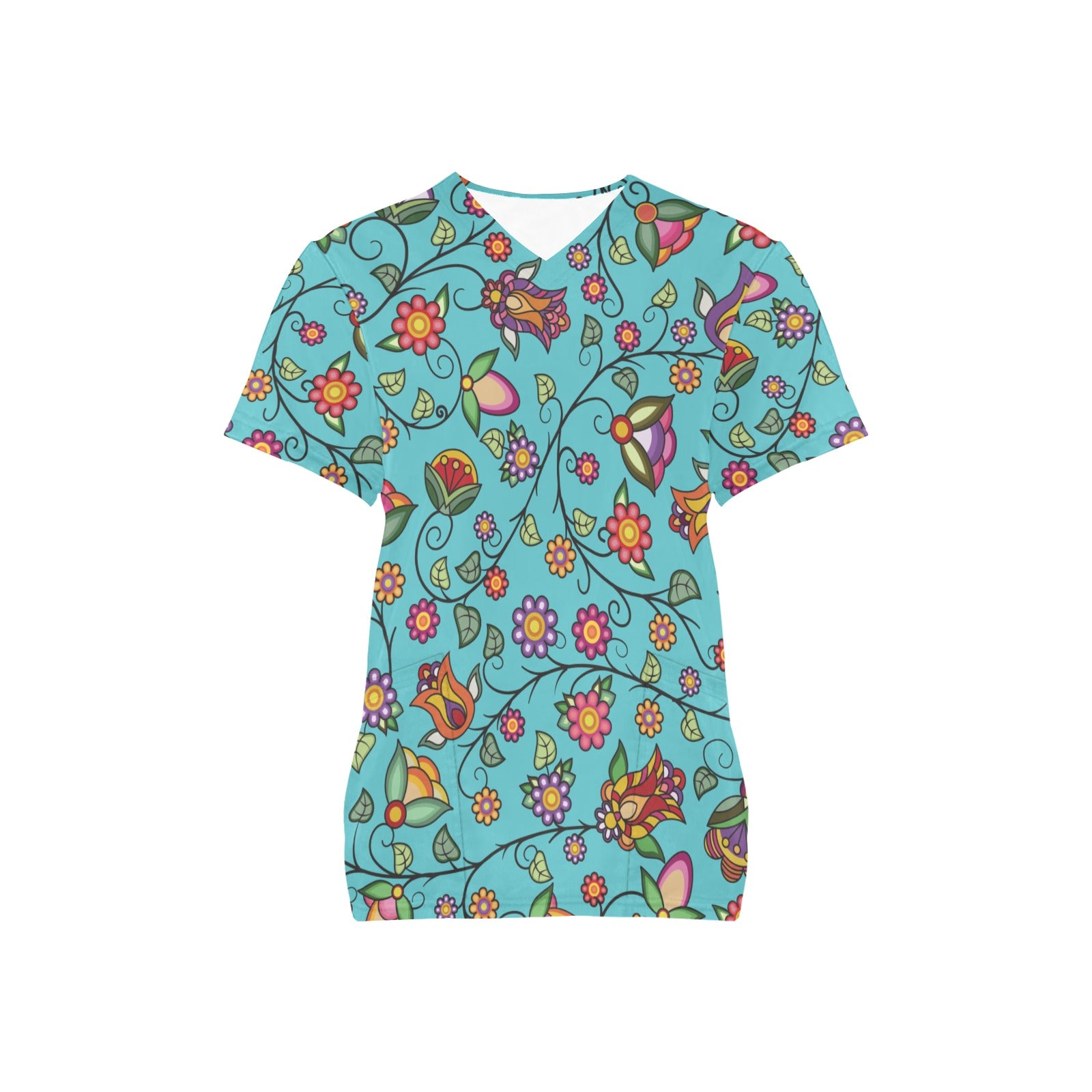 Heartbeat Petals Turquoise Scrub Top