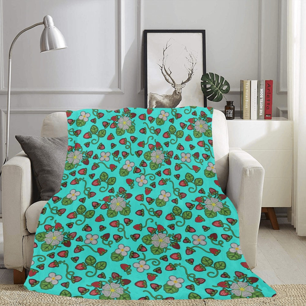 Strawberry Dreams Turquoise Ultra-Soft Micro Fleece Blanket 60"x80"