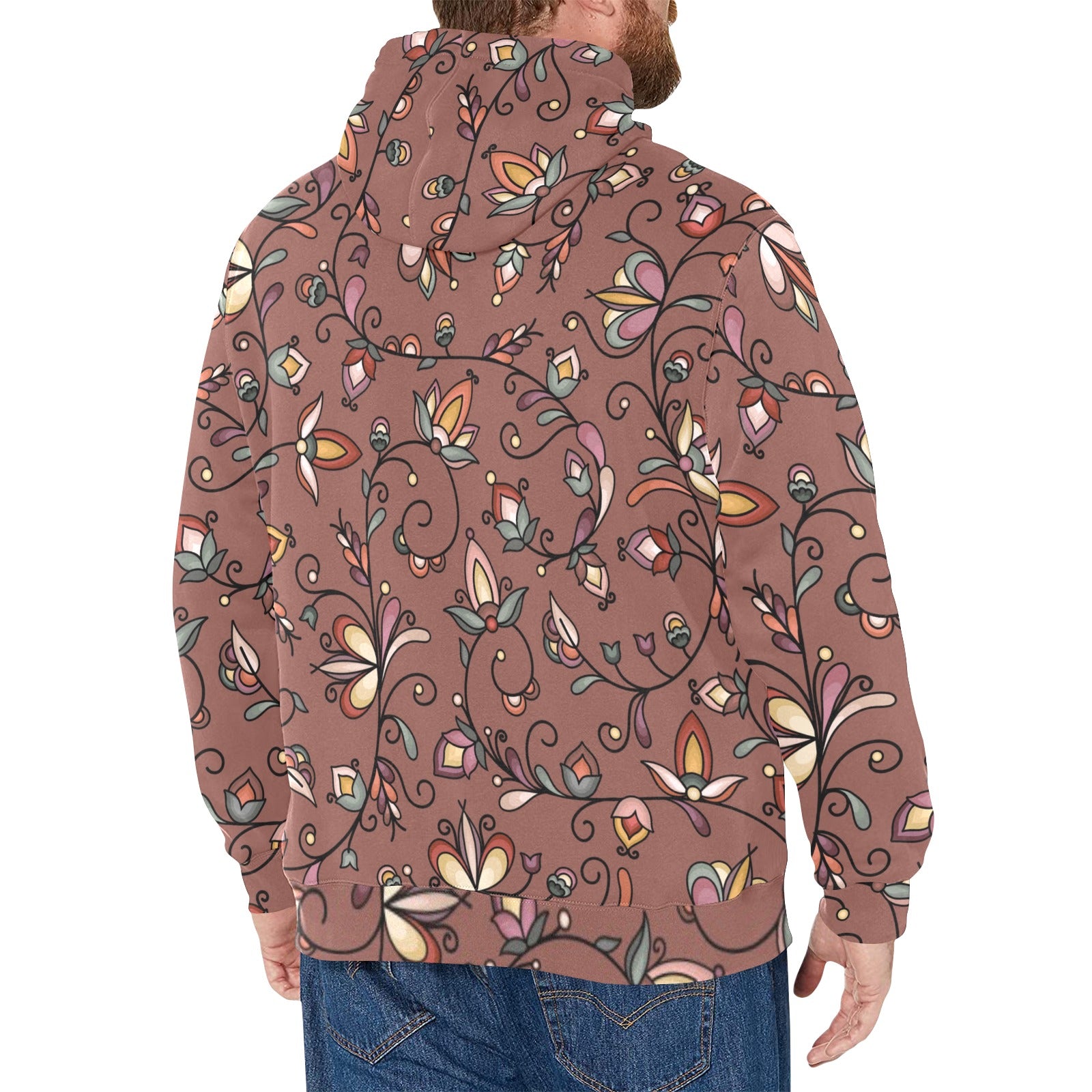 Burnt Sky Petals Brown Men's Long Sleeve Fleece Hoodie