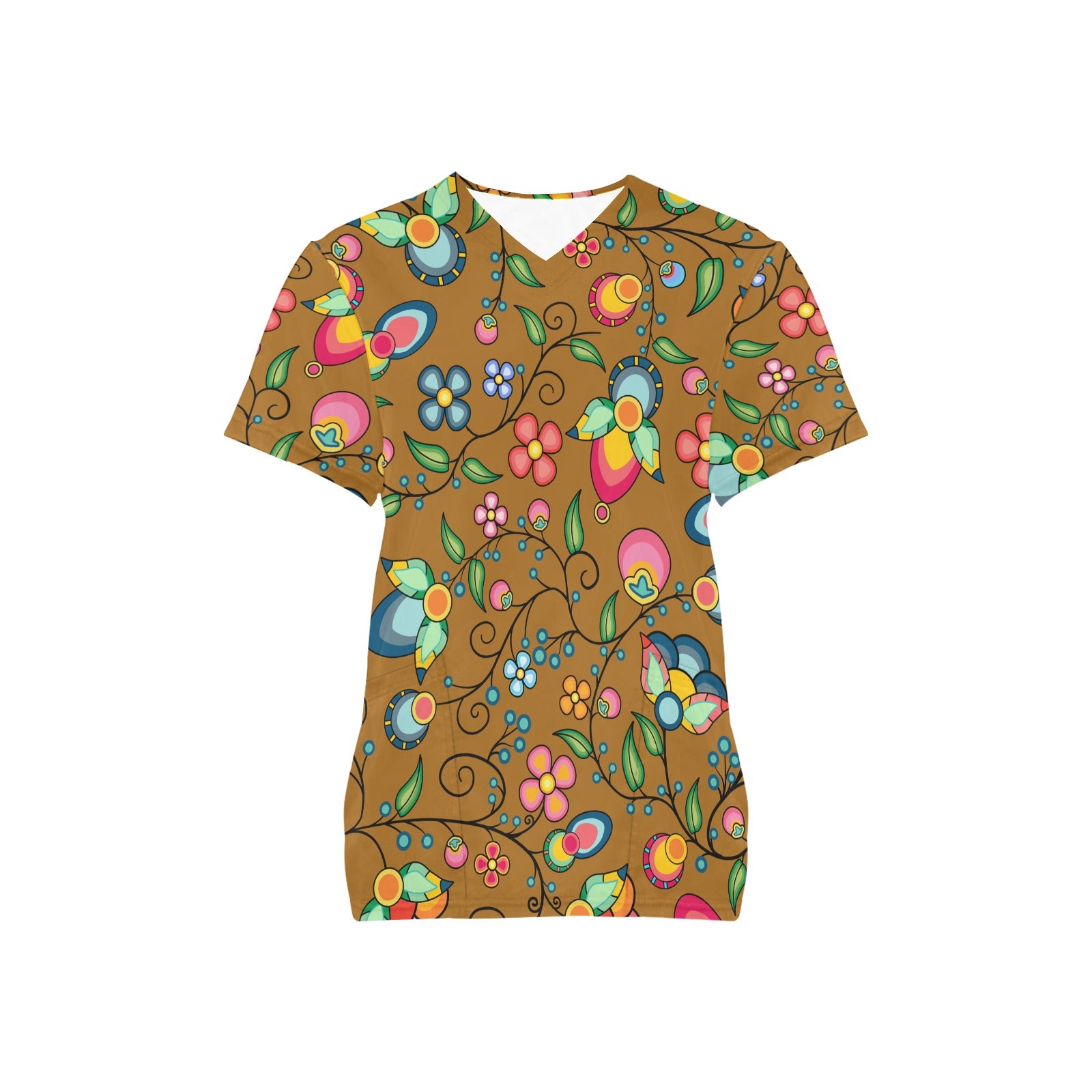 Floral Bounty Fall Leaves Scrub Top