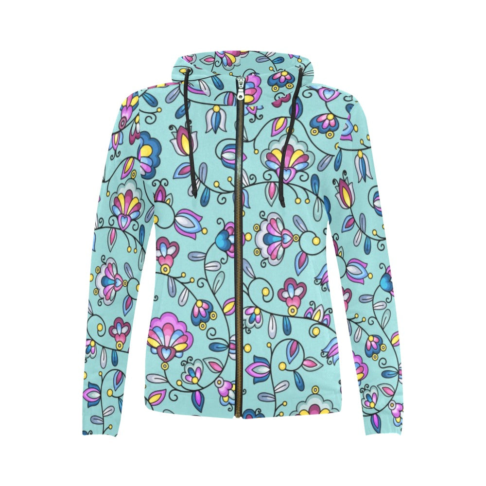 Autumn Bundle Blessing Turquoise Full Zip Hoodie for Women