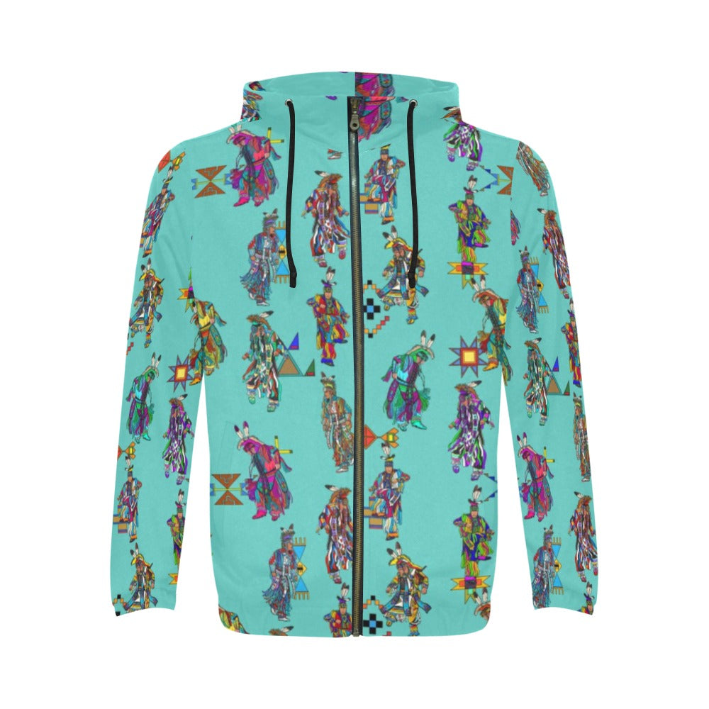 Men's Grass Dancers Eggshell Blue Men's Zipper Hoodie