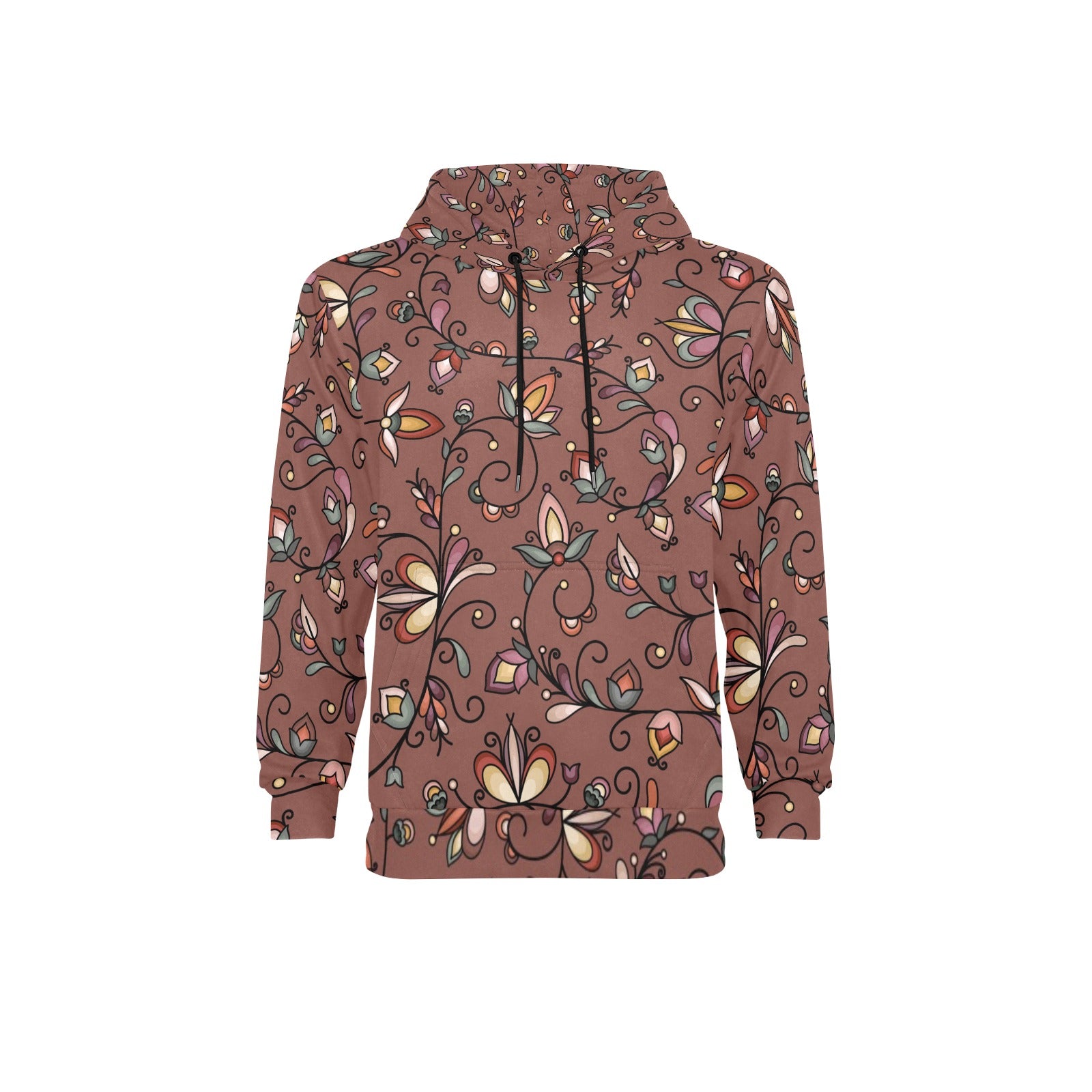 Burnt Sky Petals Brown Men's Long Sleeve Fleece Hoodie