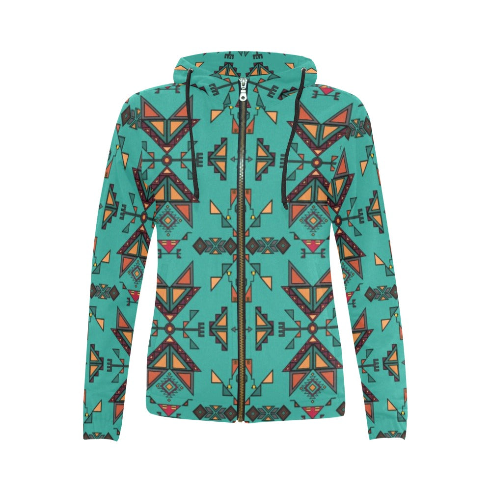 Arrow dawn Turquoise Full Zip Hoodie for Women